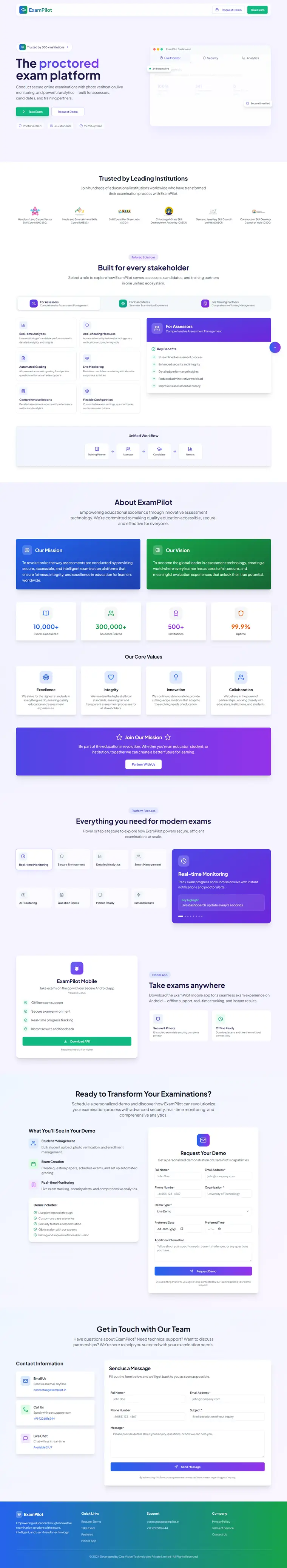 Full page of the ExamPilot website