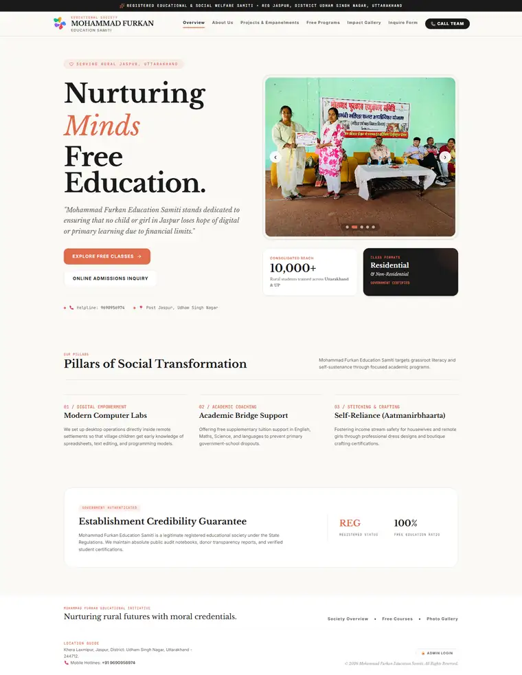 Full page of the Mohammad Furkan Education Samiti website